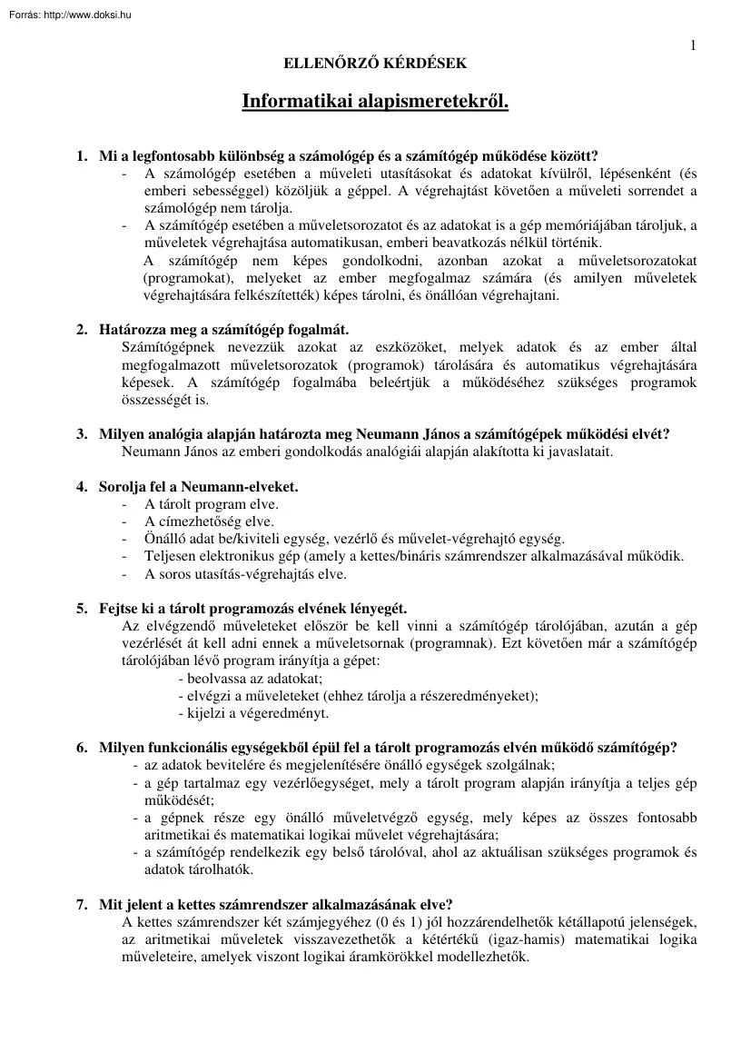 Az informatikai alapismeretekről