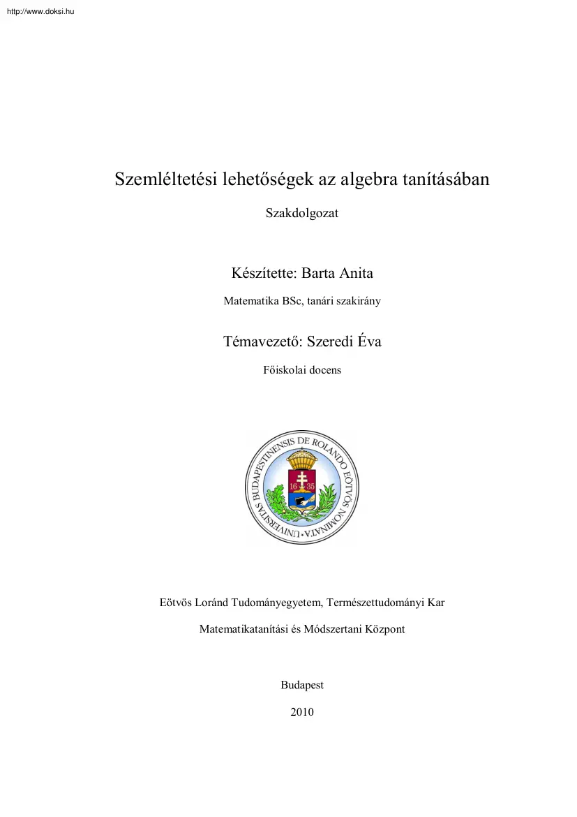 Barta Anita - Szemléltetési lehetőségek az algebra tanításában