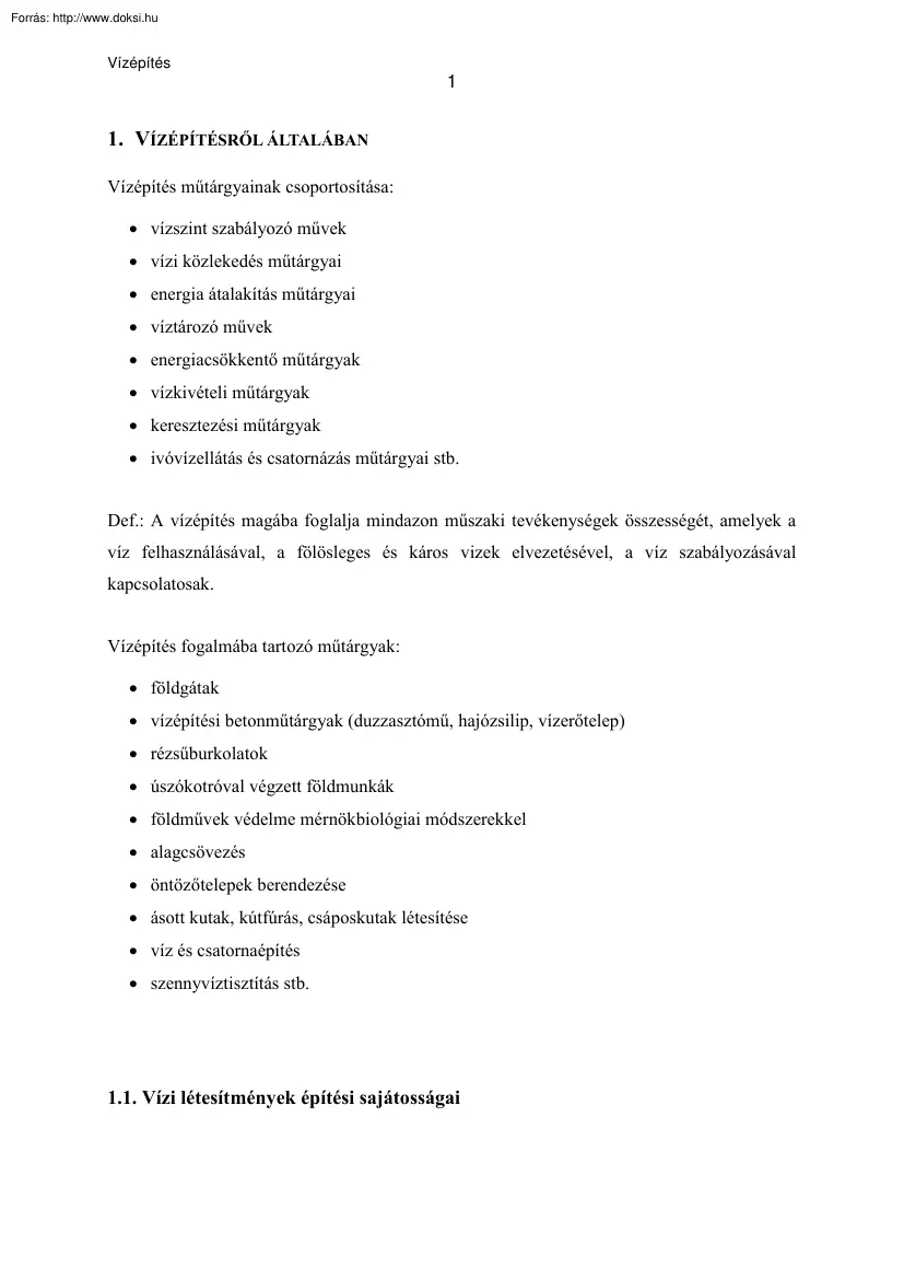 A vízépítésről általában