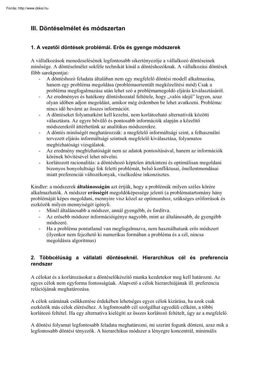 Döntéselmélet, módszertan