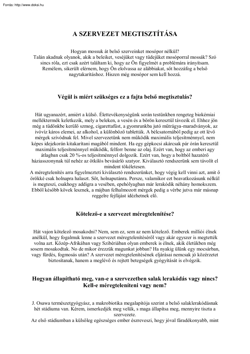 A szervezet megtisztítása