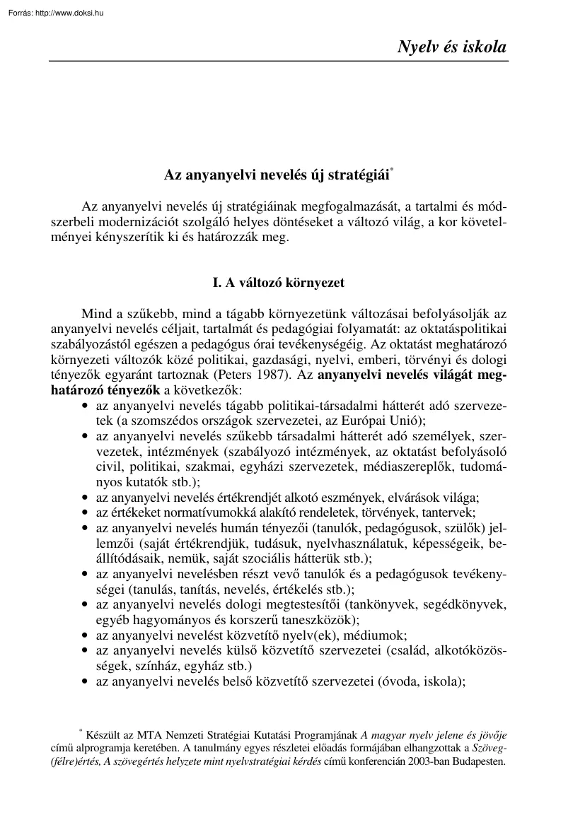 Antalné Szabó Ágnes - Az anyanyelvi nevelés új stratégiái