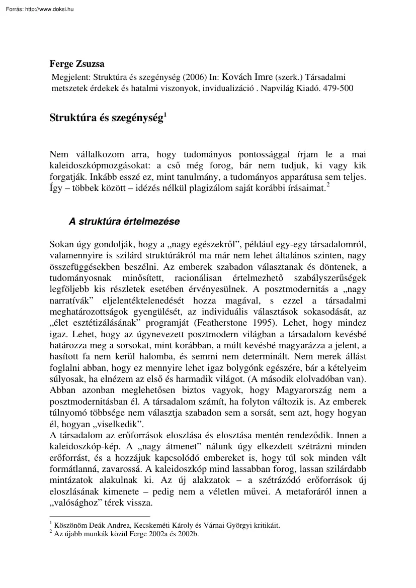 Ferge Zsuzsa - Sturktúra és szegénység