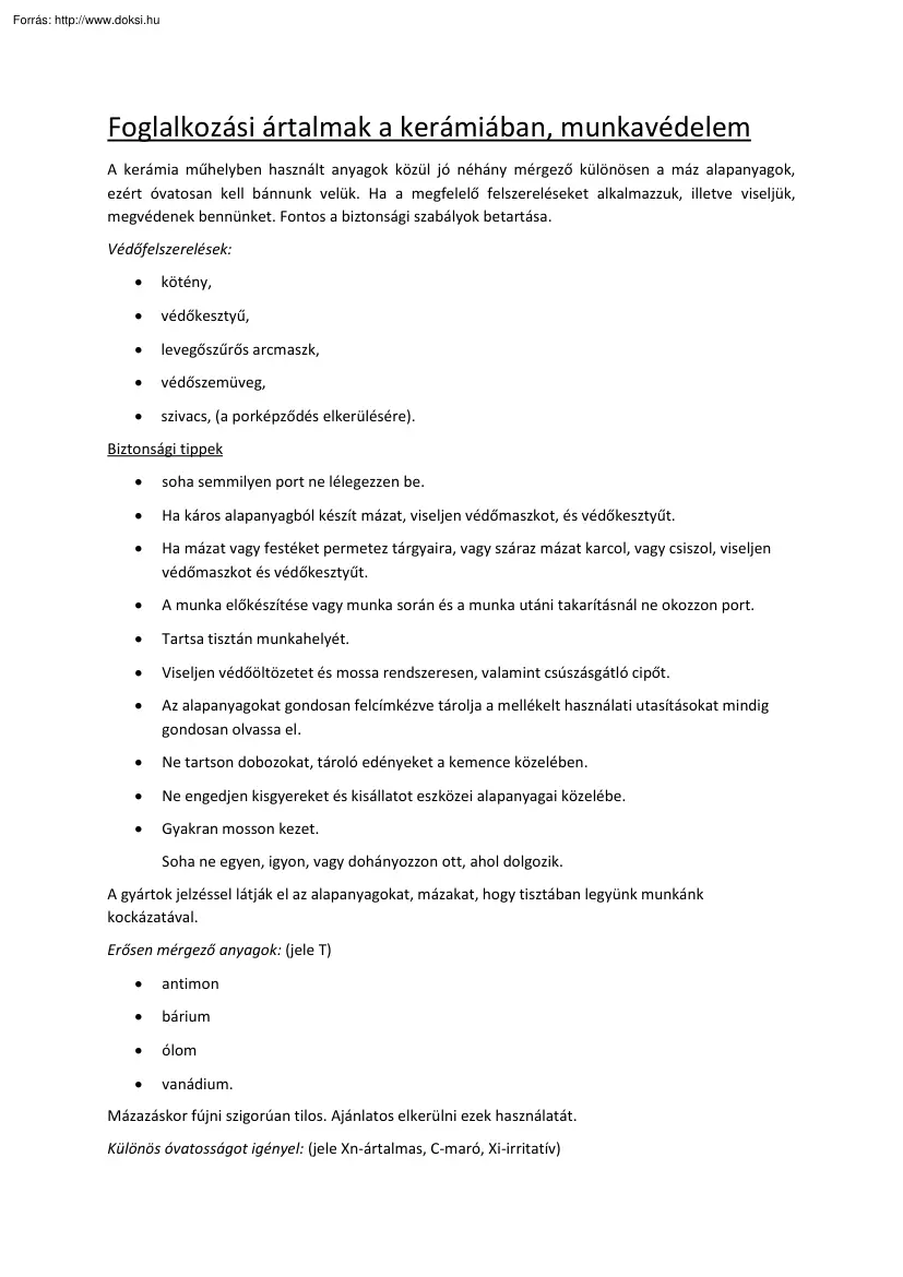 Foglalkozási ártalmak a kerámiában