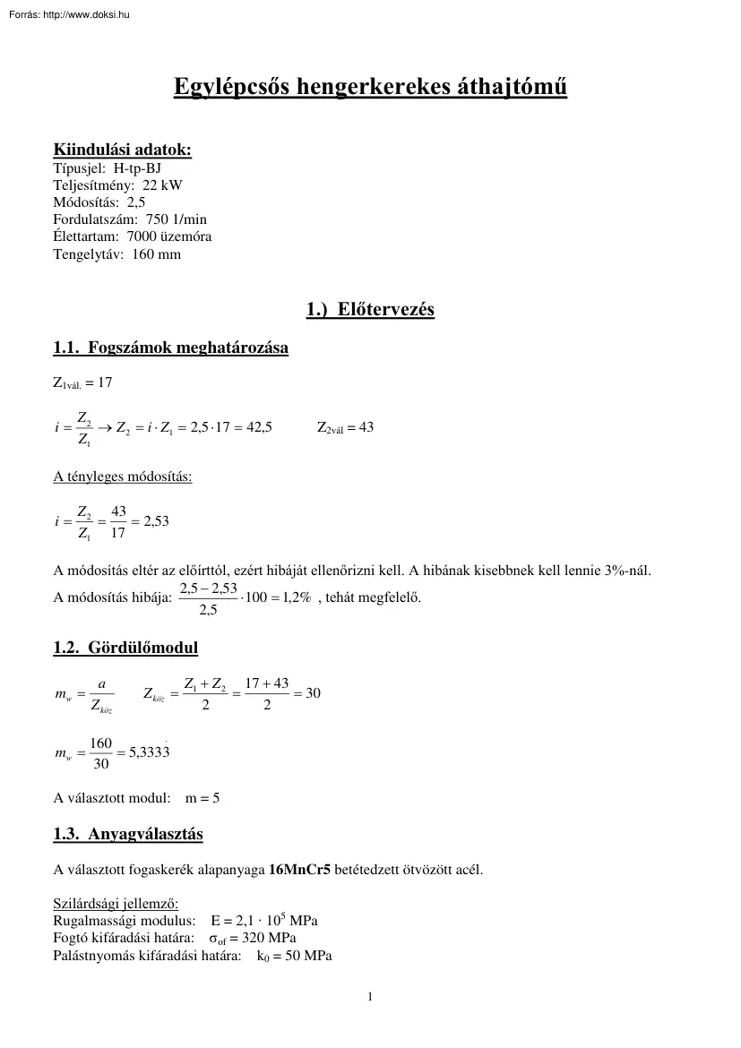 Varga Tibor - Egylépcsős hengerkerekes áthajtómű