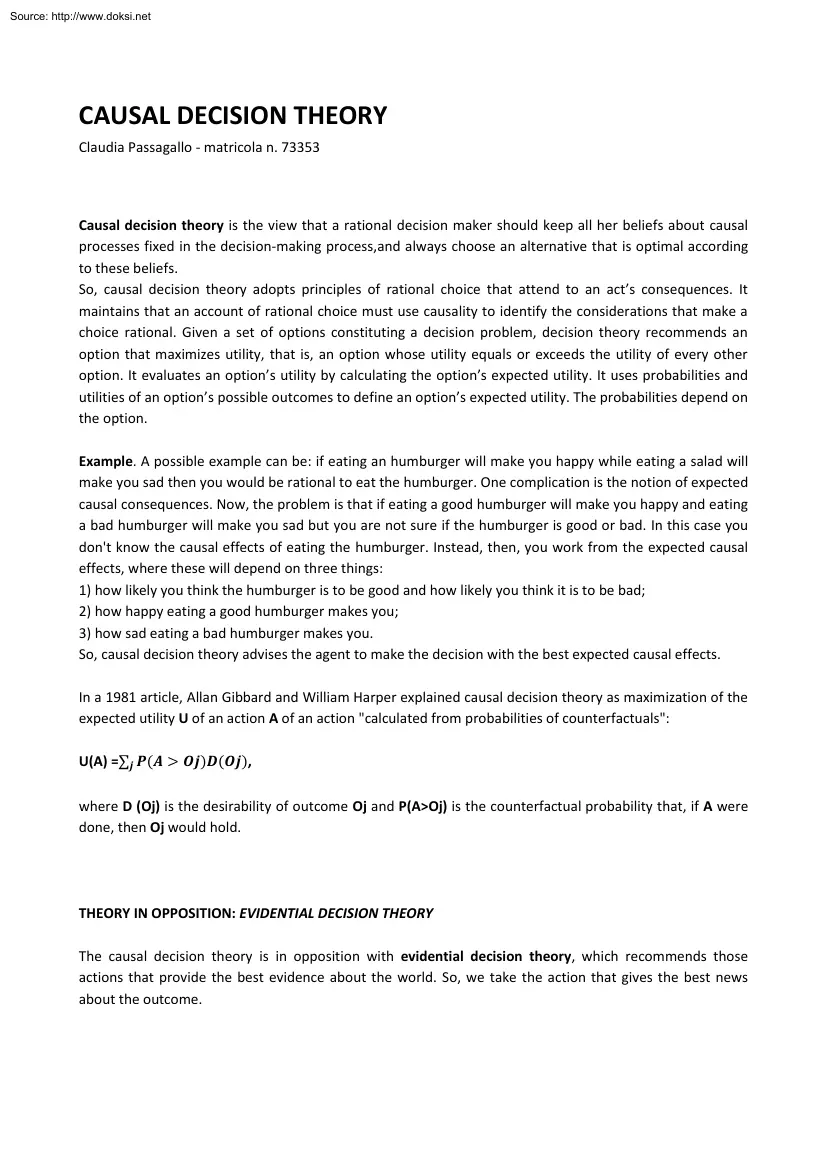 Claudia Passagallo - Causal Decision Theory