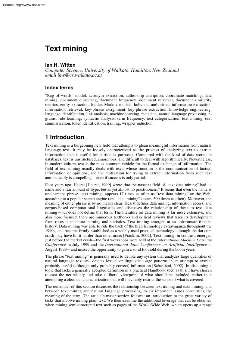 Ian H. Witten - Text mining