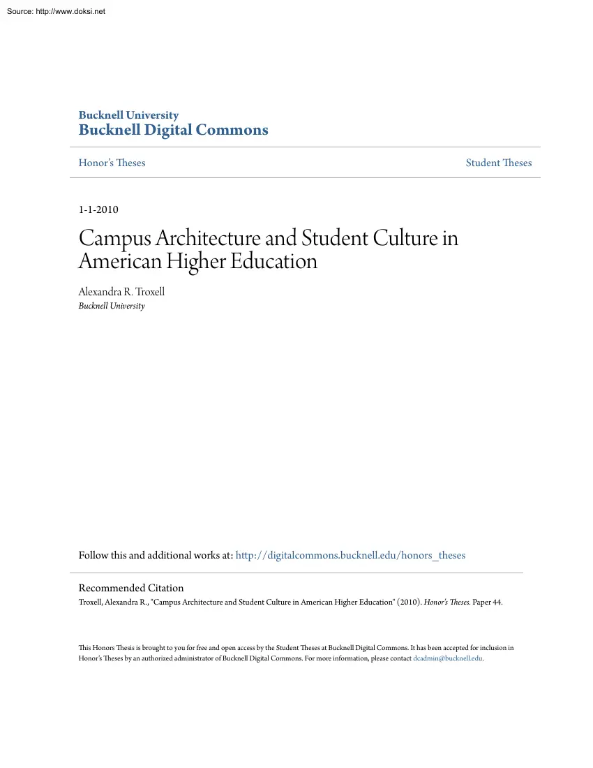 Alexandra R. Troxell - Campus Architecture and Student Culture in American Higher Education