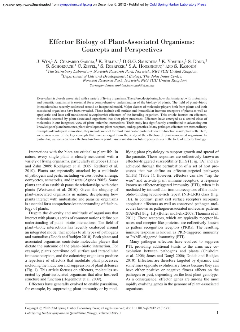Chaparro-Belhaj-Saunders - Effector Biology of Plant Associated Organisms, Concepts and