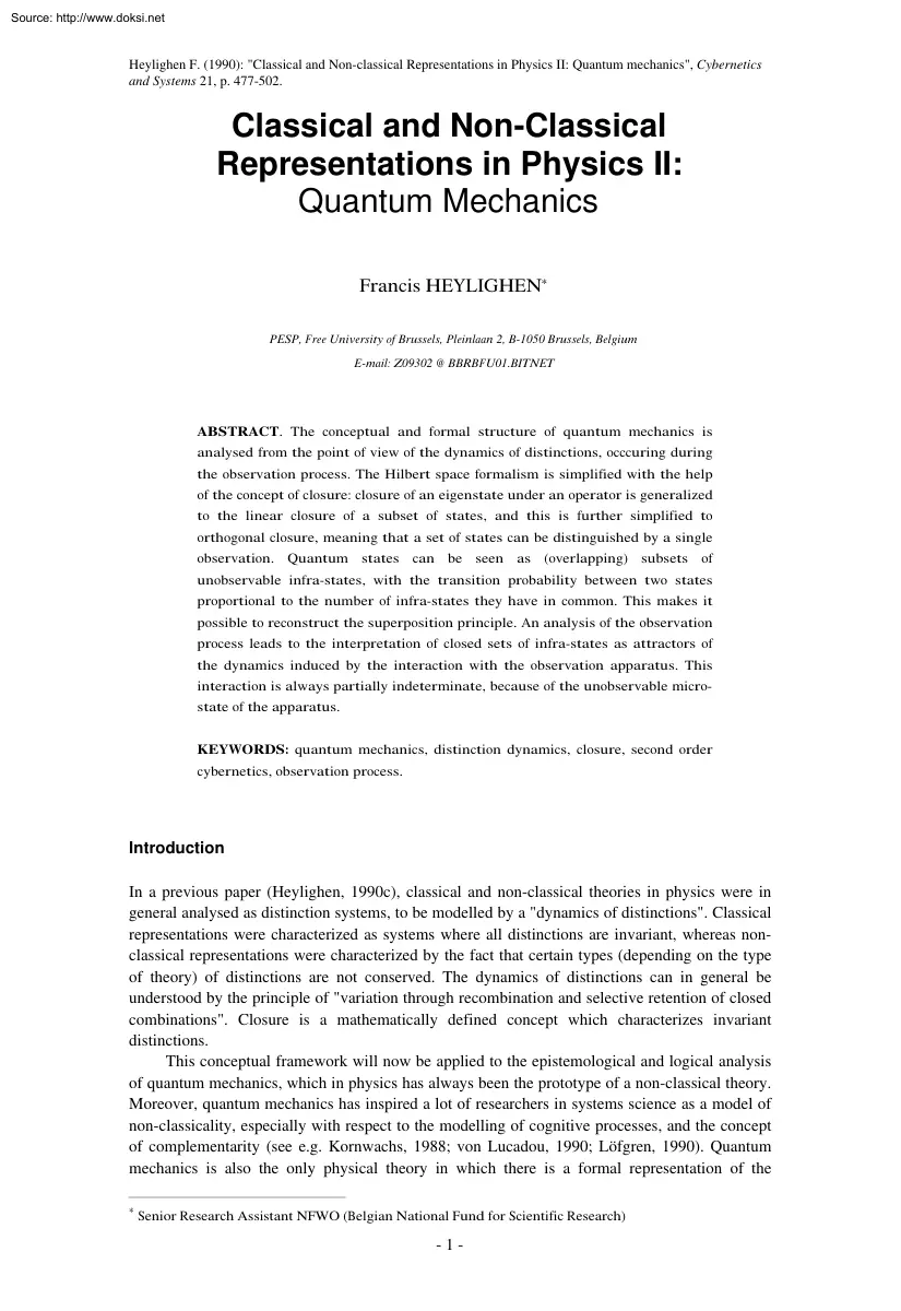 Francis Heylighen - Classical and Non-Classical Representations in Physics II, Quantum Mechanics