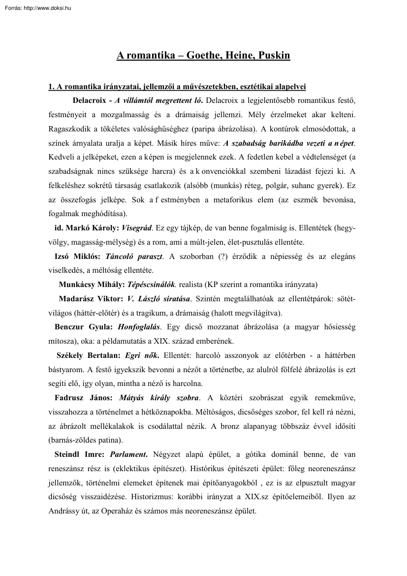 A romantika - Goethe, Heine, Puskin