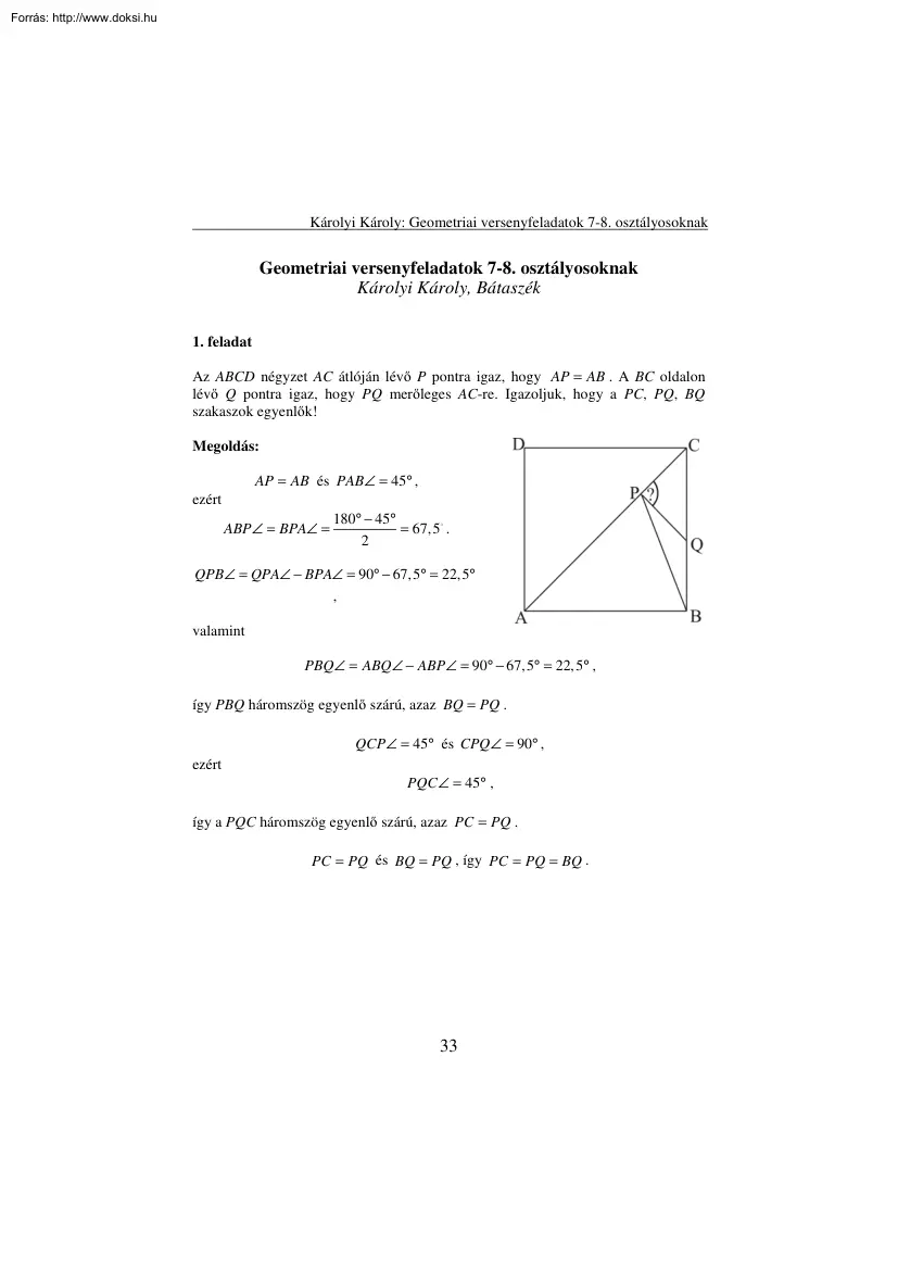 Károlyi Károly - Geometriai versenyfeladatok 7-8. osztályosoknak