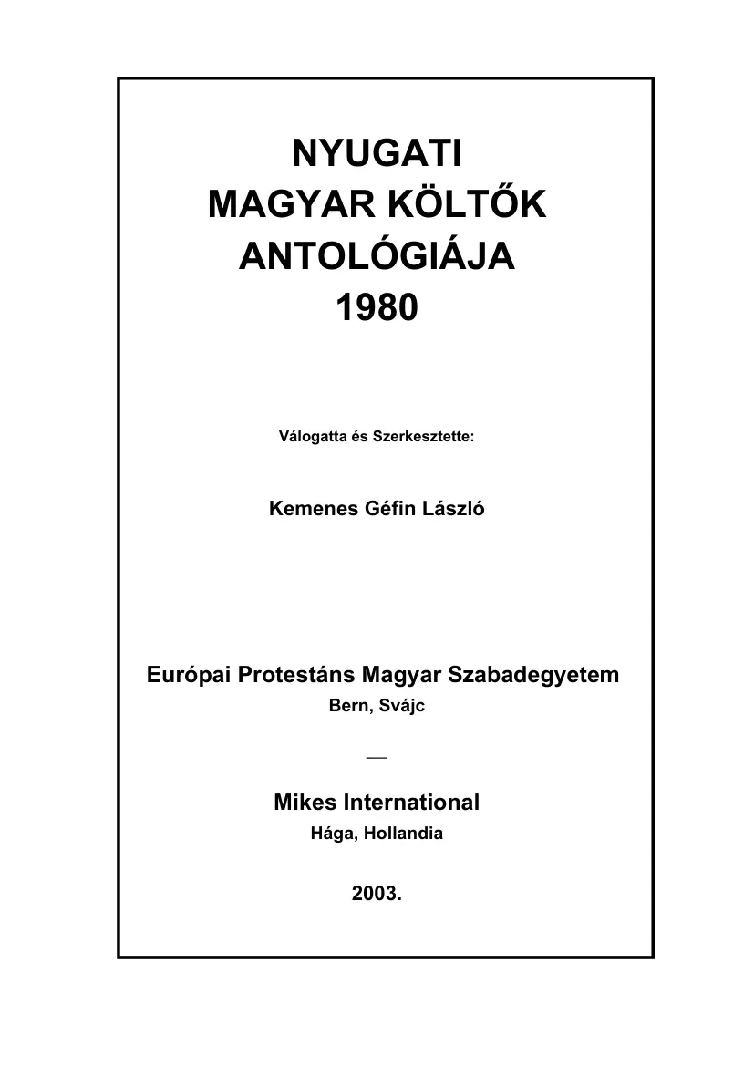 Kemenes Géfin László - Nyugati magyar költők antológiája, 1980