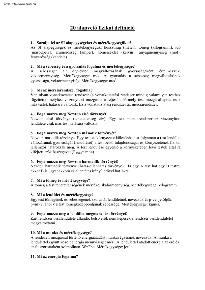 20 alapvető fizikai definíció