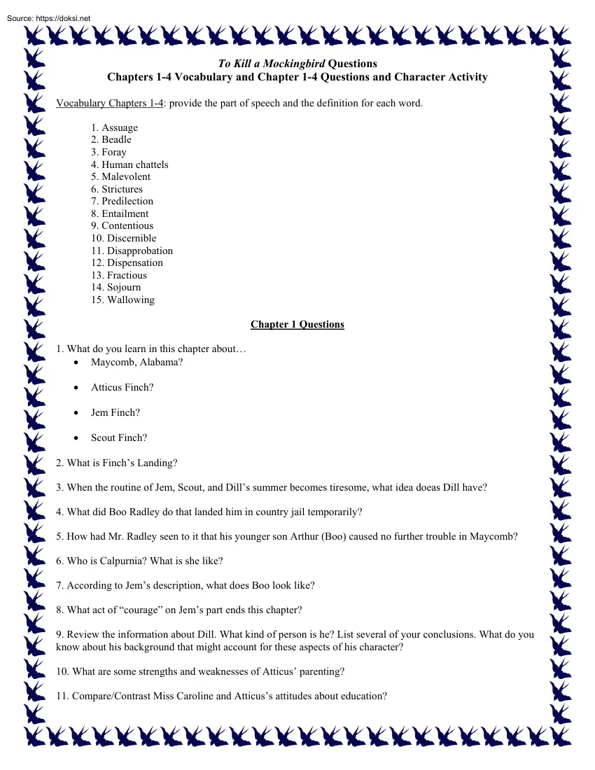 To Kill a Mockingbird Questions