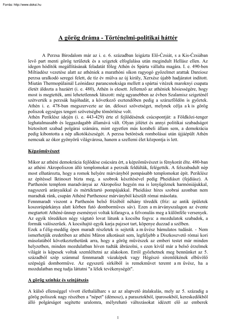A görög dráma - Történelmi-politikai háttér