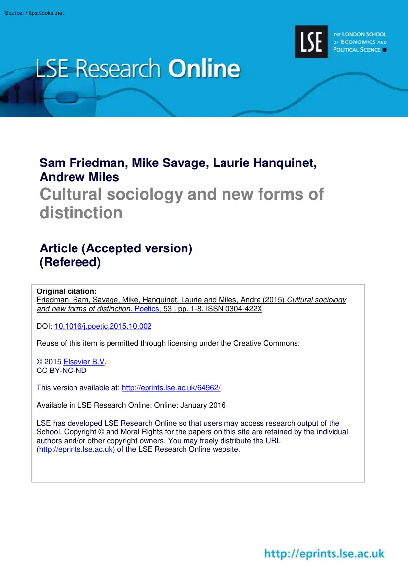 Cultural sociology and new forms of distinction