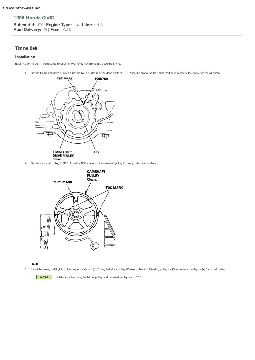 1996 Honda CIVIC, Timing Belt Installation