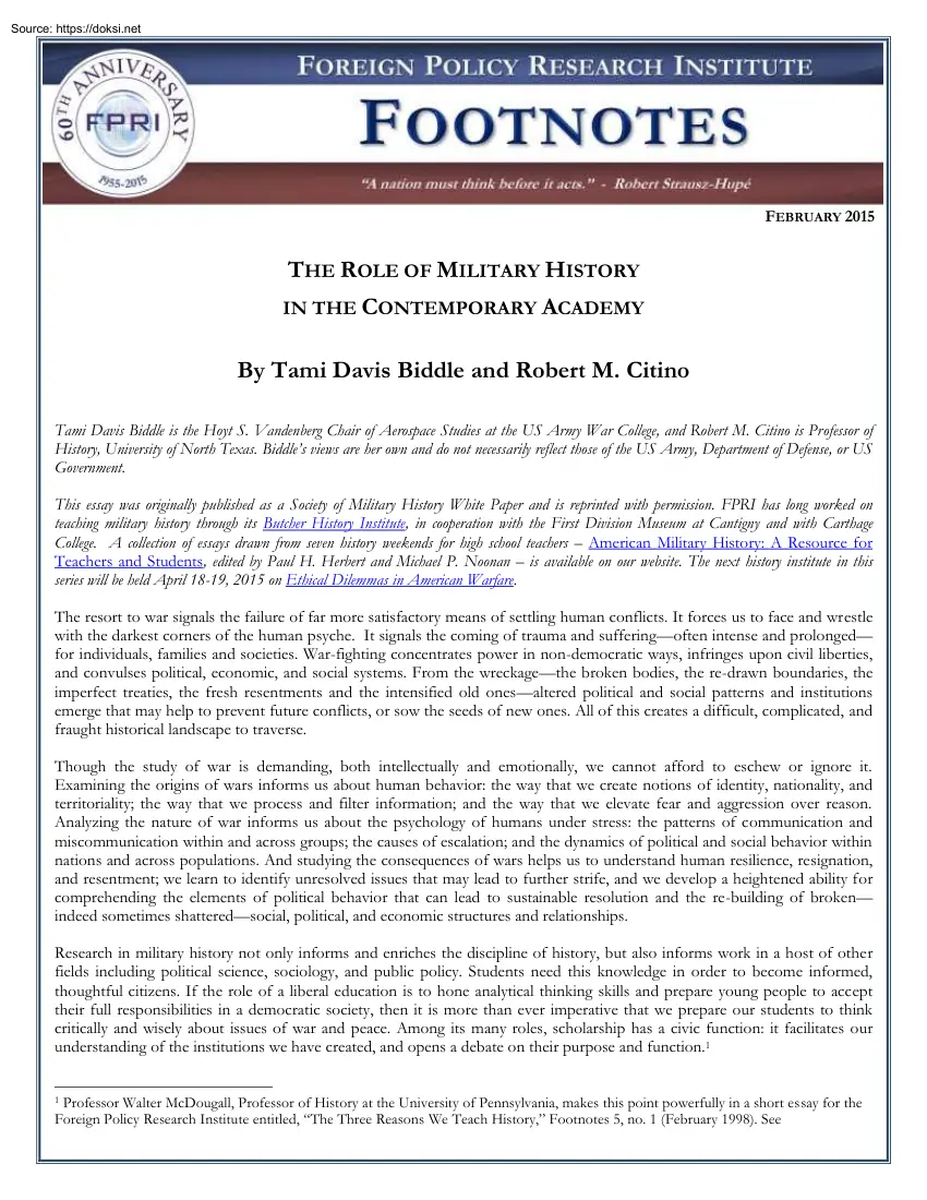 Biddle-Citino - The Role of Military History in the Contemporary Academy