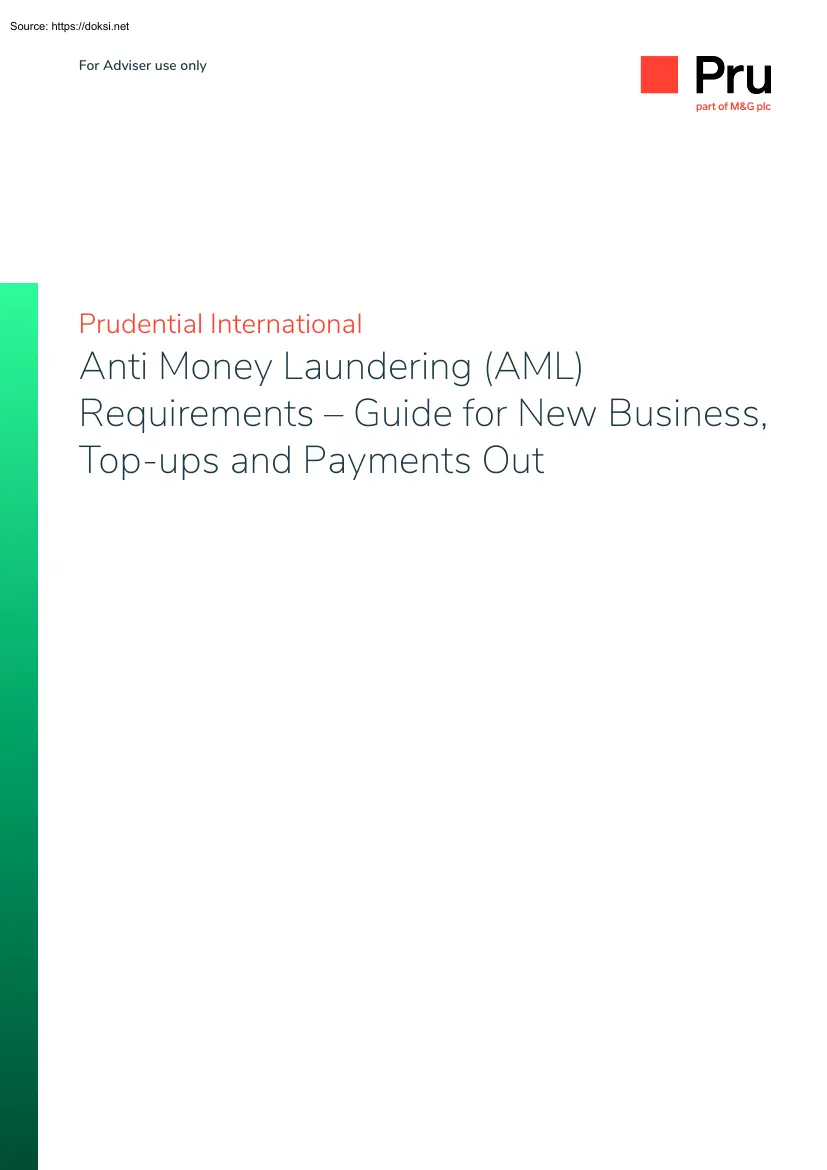 Anti Money Laundering Requirements, Guide for New Business, Top Ups and Payments Out