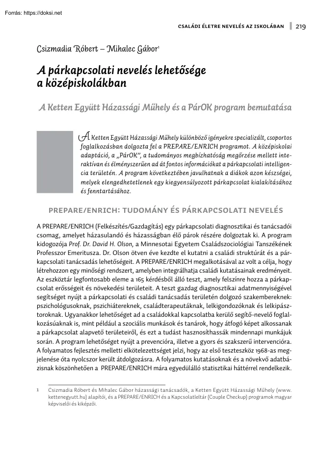 A párkapcsolati nevelés lehetősége a középiskolákban