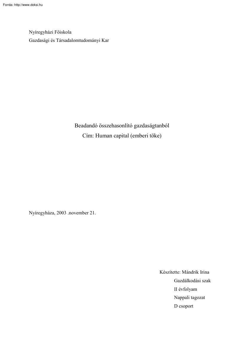 Mándrik Irina - Human Capital (Emberi tőke)