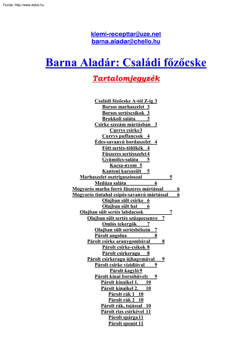 Barna Aladár - Családi főzőcske
