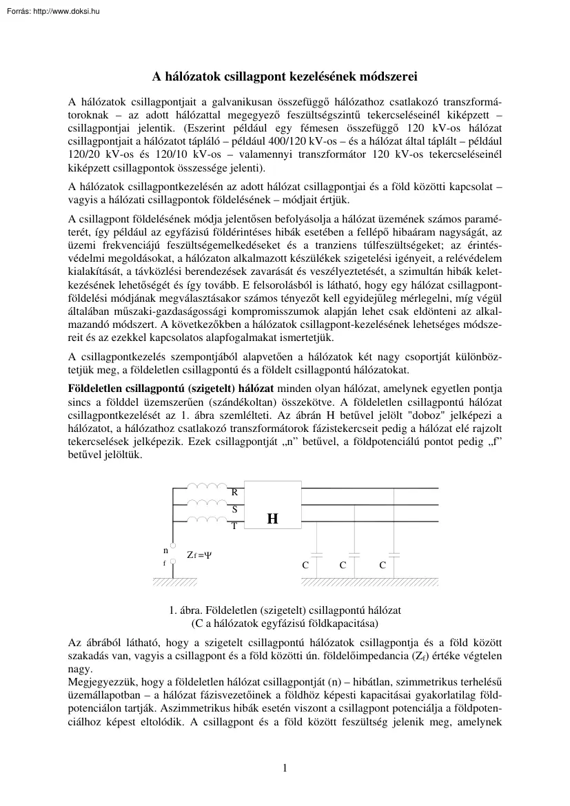 A hálózatok csillagpont kezelésének módszerei