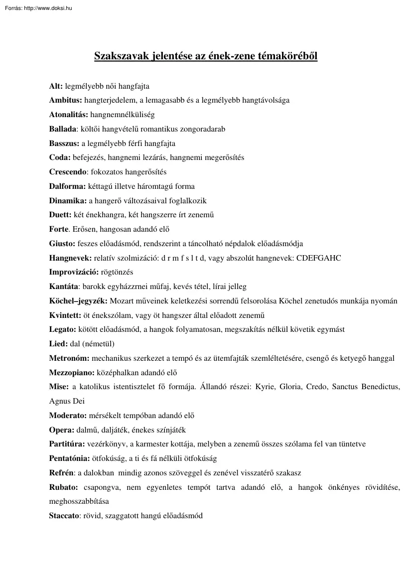 Szakszavak jelentése az ének-zene témaköréből