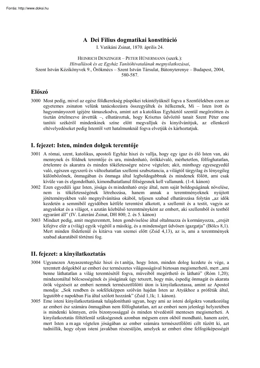 A Dei Filius dogmatikai konstitúció