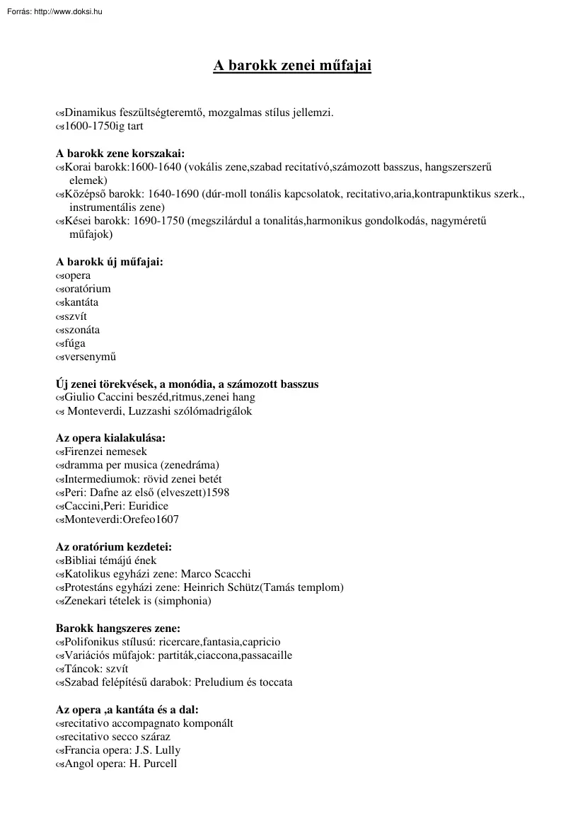 A barokk zenei műfajai