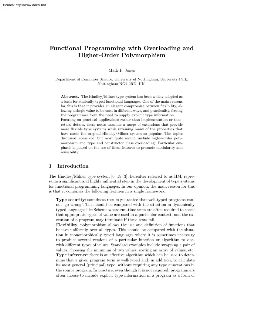 Mark P. Jones - Functional Programming with Overloading and Higher Order Polymorphism
