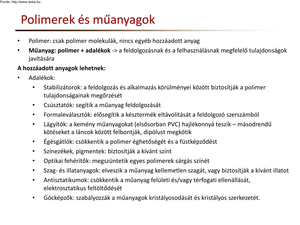 Bauernhuber Andor - Polimerek és műanyagok