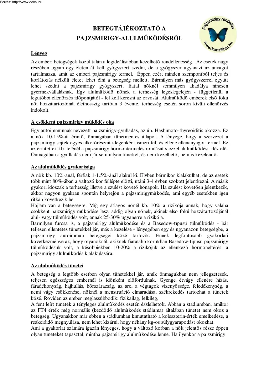 Betegtájékoztató a pajzsmirigy alulműködésről