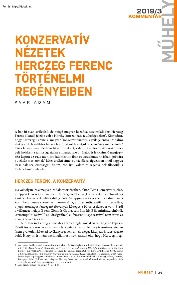 Paár Ádám - Konzervatív nézetek Herczeg Ferenc történelmi regényeiben