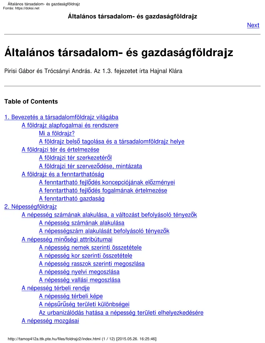 Általános társadalom és gazdaságföldrajz