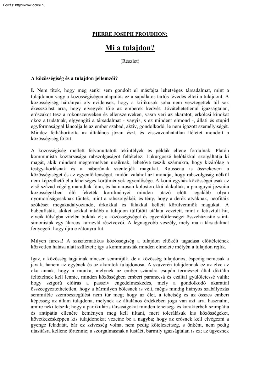 Pierre Joseph Proudhon - Mi a tulajdon?
