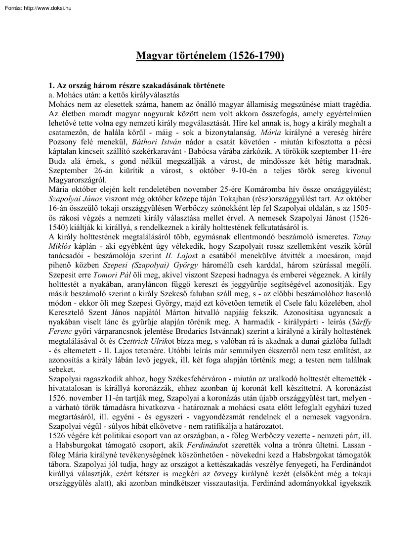 Magyar történelem (1526-1790)