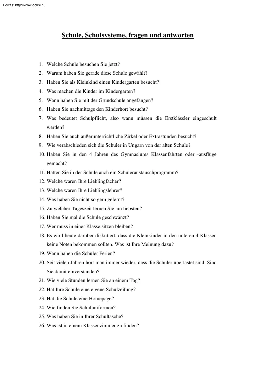 Schule, Schulsysteme, fragen und antworten