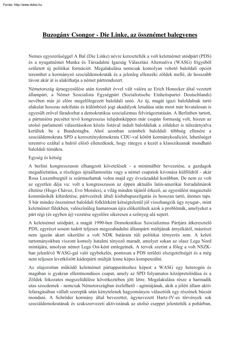Buzogány Csongor - Die Linke, az össznémet balegyenes