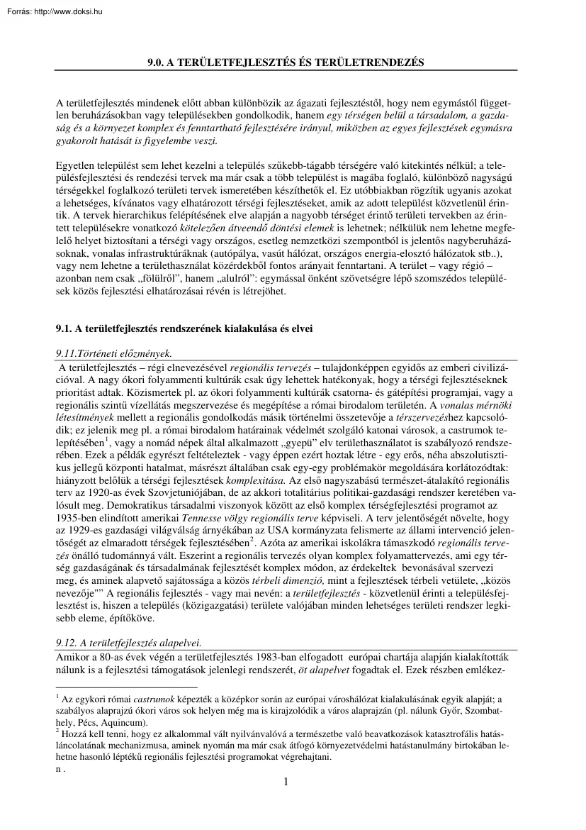 A területfejlesztés és területrendezés, településfejlesztés