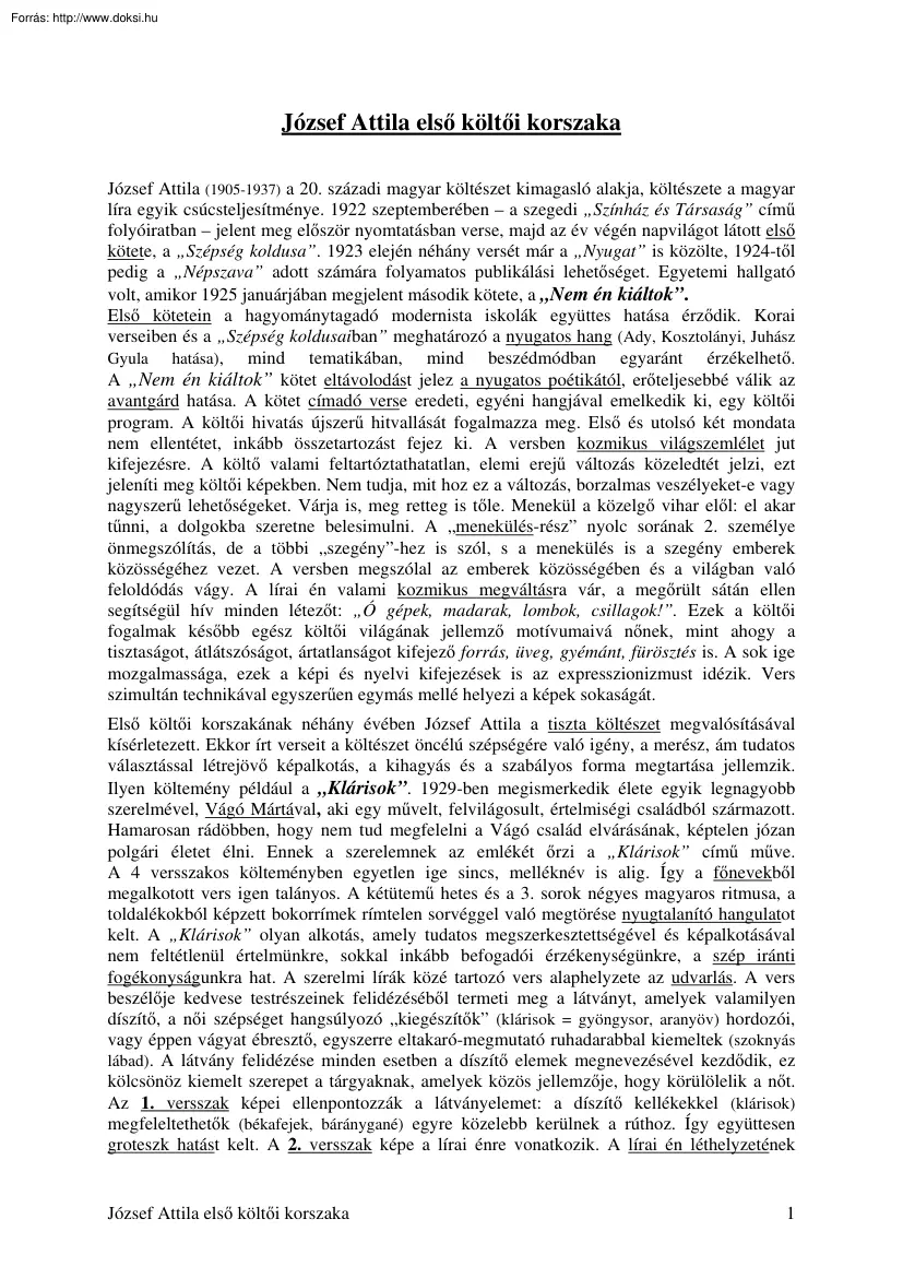 József Attila első költői korszaka