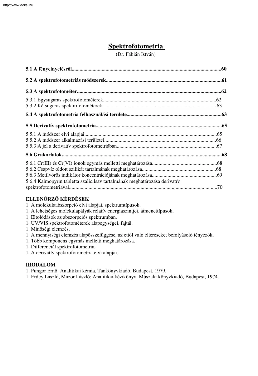 Dr. Fábián István - Spektrofotometria