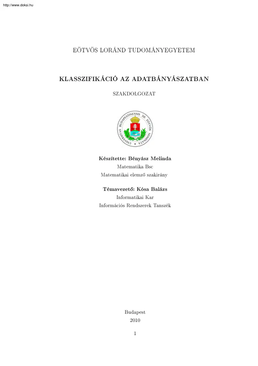 Bényász Melinda - Klasszifikáció az adatbányászatban