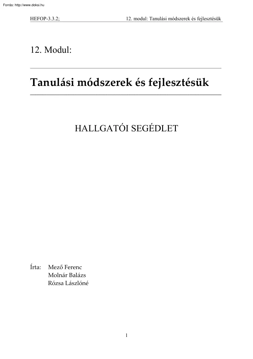 Mező-Molnár-Rózsa - Tanulási módszerek és fejlesztésük
