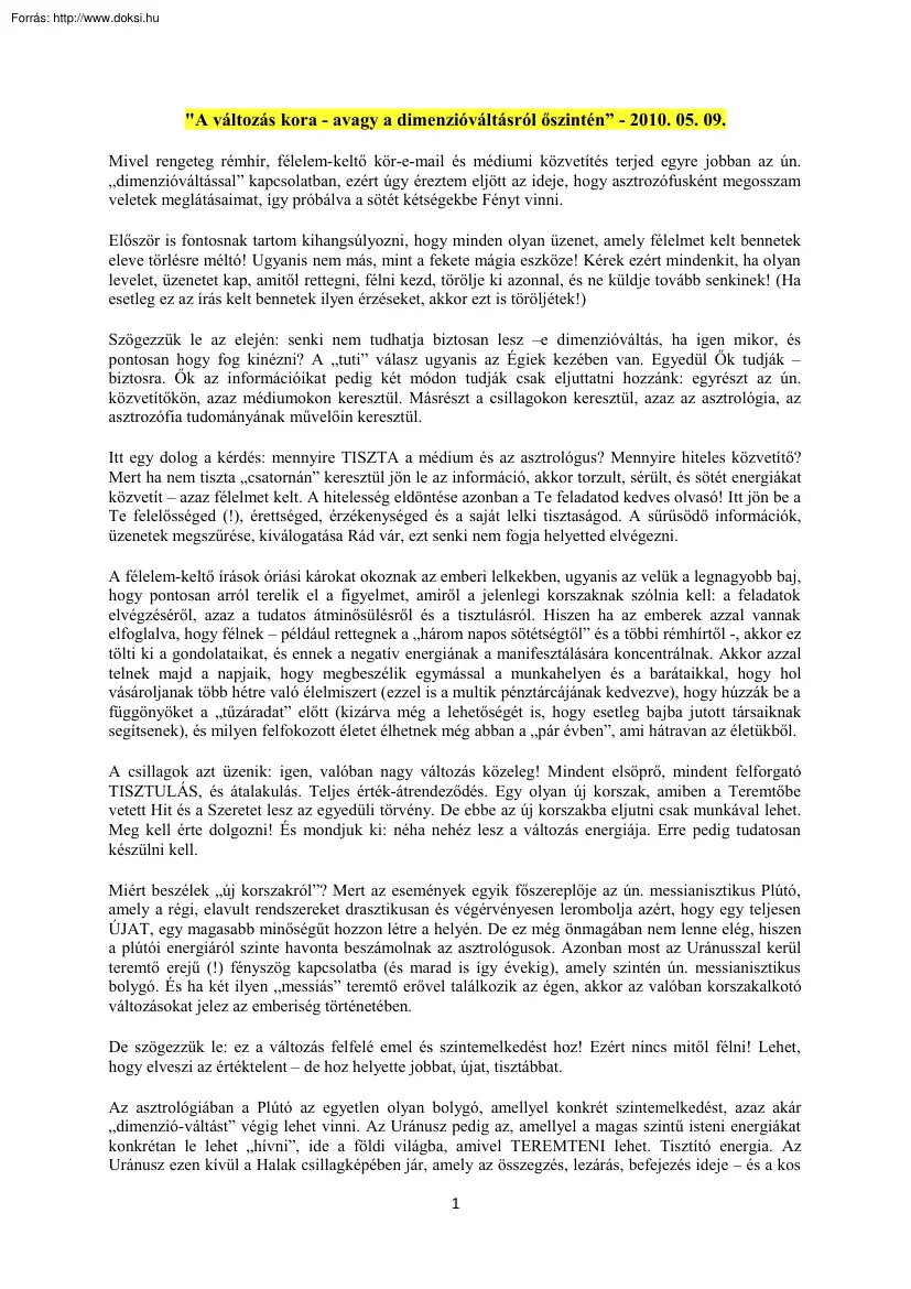 A változás kora, avagy a dimenzióváltásról őszintén