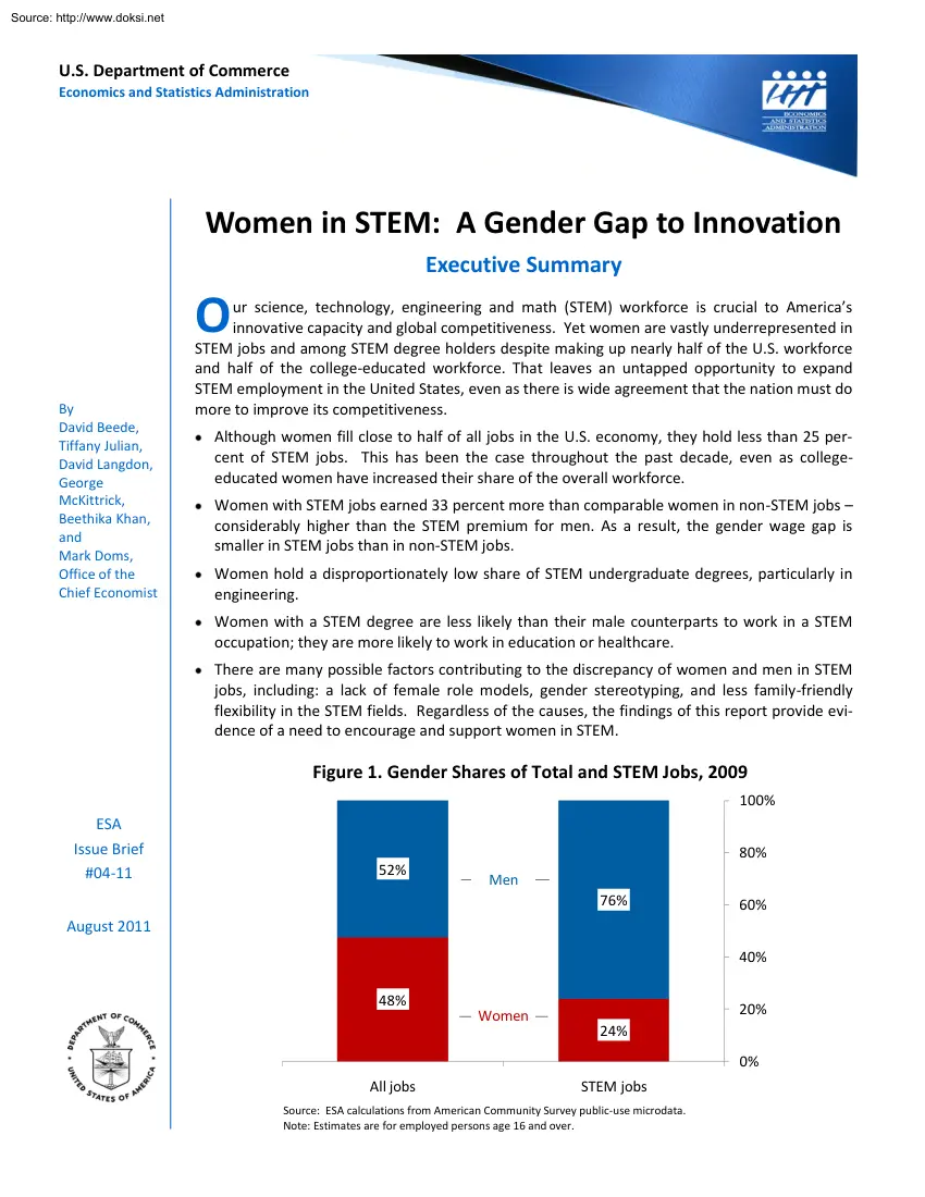 Beede-Julian-Langdon - Women in STEM, A Gender Gap to Innovation