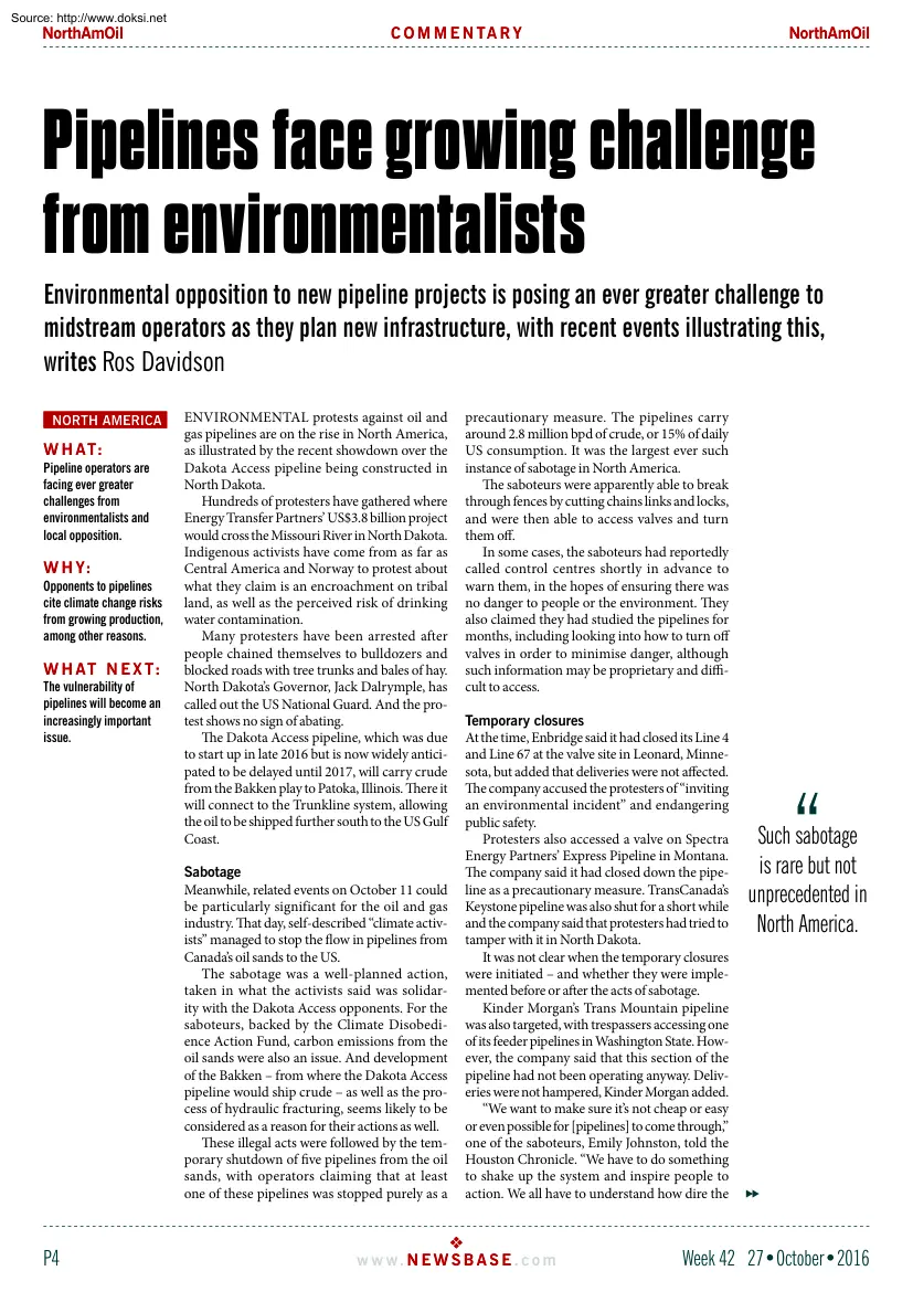 Ros Davidson - Pipelines Face Growing Challenge from Environmentalists