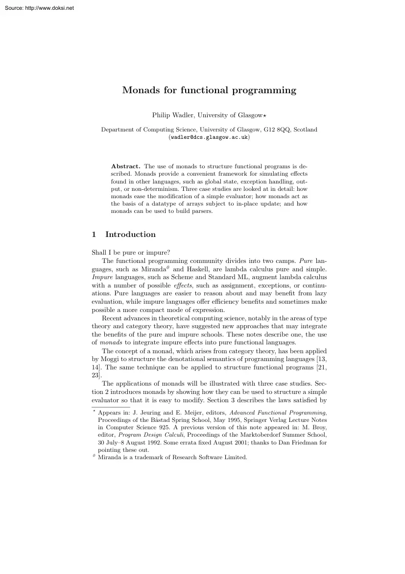 Philip Wadler - Monads for Functional Programming