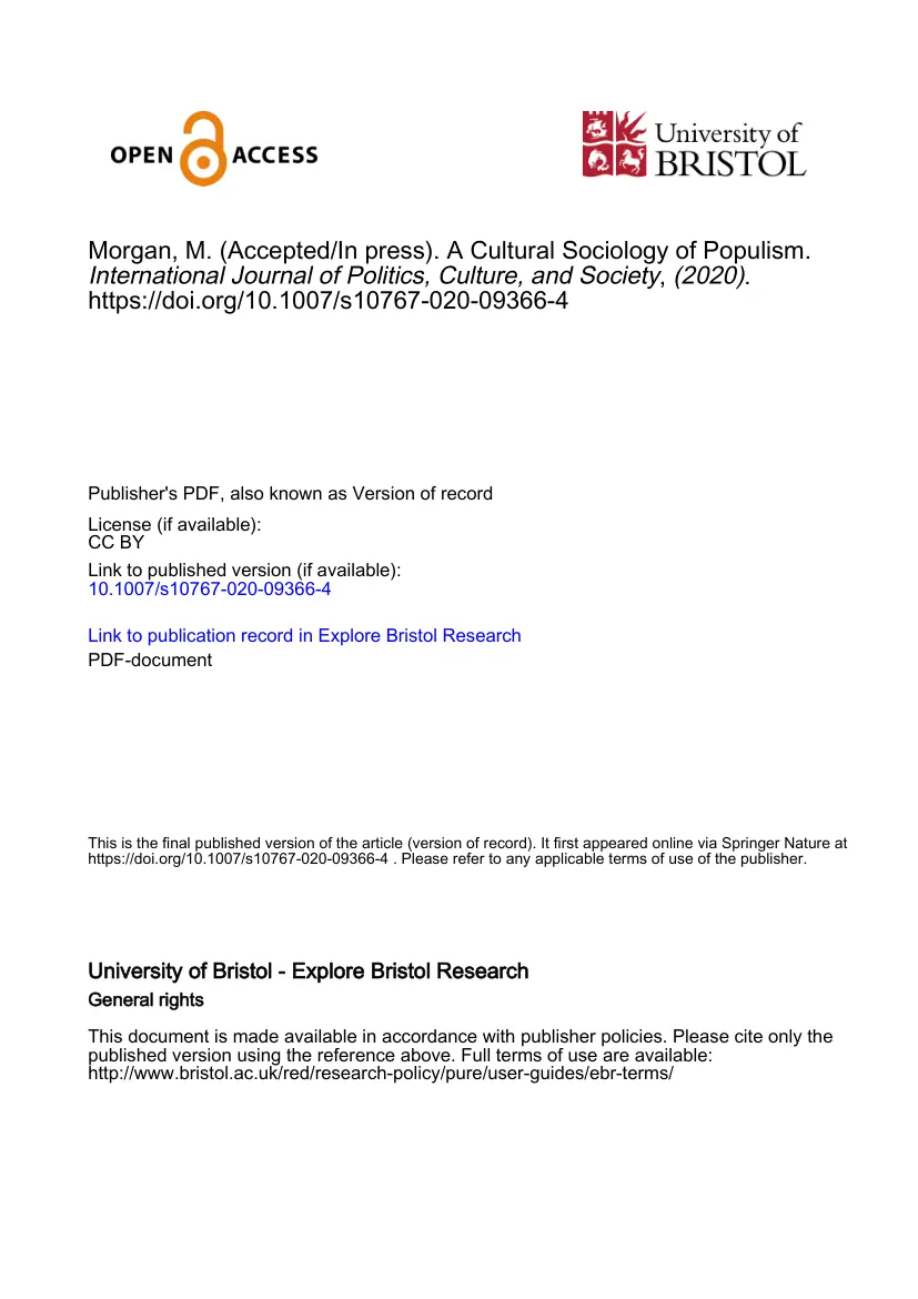 Morgan M. - A Cultural Sociology of Populism